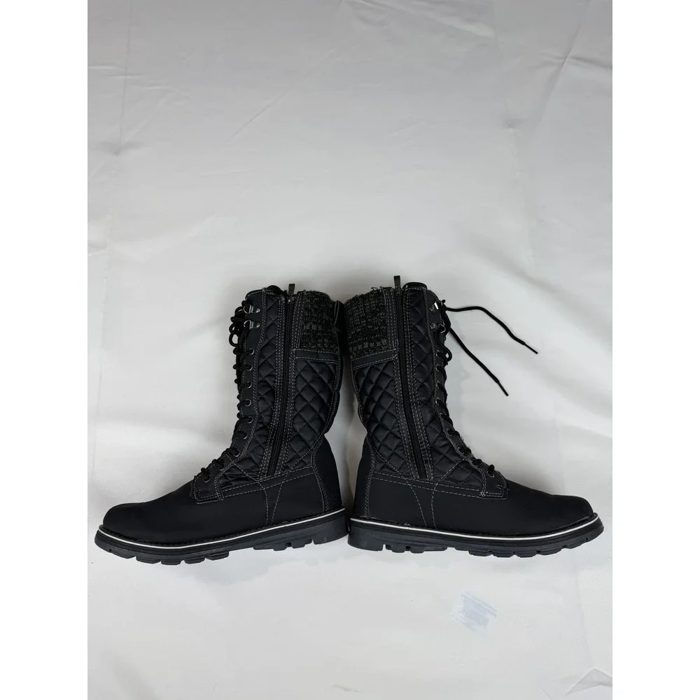 Polar Black Quilted Winter Boots Lace Up Side Zip Faux Fur Trim Womens 10 EU 41
